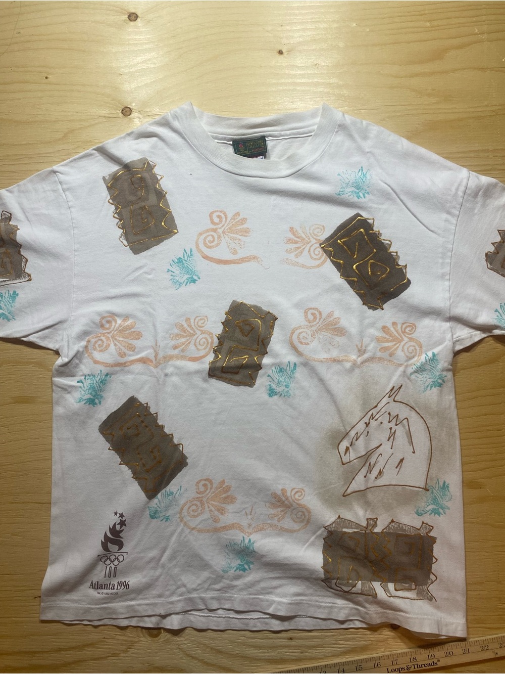 Vintage Hanes olympics shirt White Graphic Men’s T-Shirt with Multicolor Print